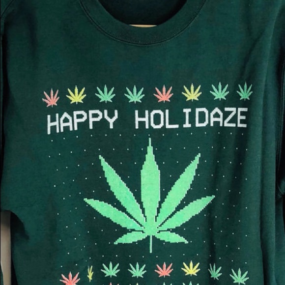 Men's Holidaze Pot Leaf Ugly Christmas Holiday Sweatshirt Medium - Picture 5 of 8
